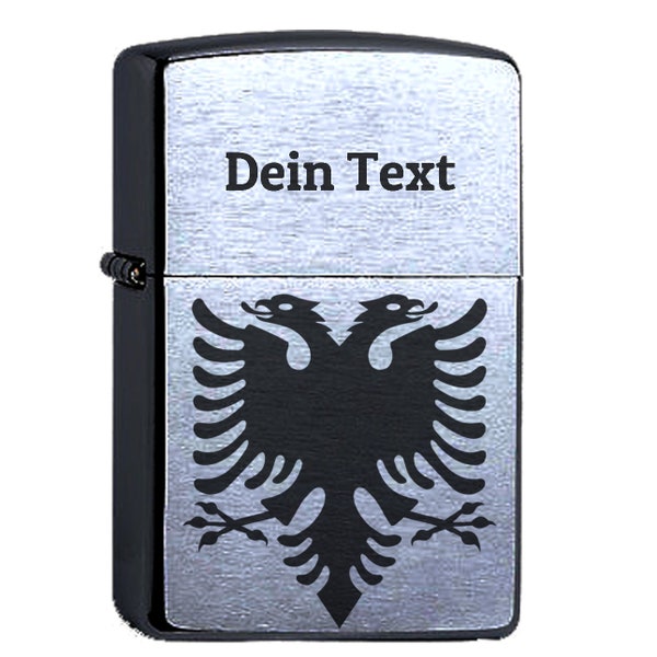 Zippo® mit der Wunschgravur Dein Text Albanien Wappen Adler Original chrome brushed personalisiert, Albania