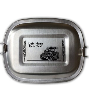 Stainless steel lunch box tractor motif personalized with desired engraving 3 sizes to choose from your name desired text farmer farmer tractor