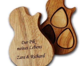 Plectrum holder personalized from wood in the form of a guitar for picks Desired engraving your text Pick holder Storage Box Plectrum
