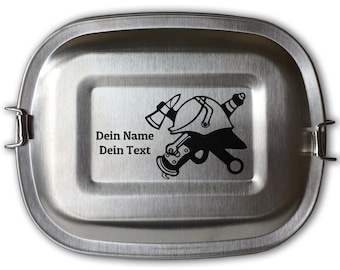 Edelstahl Brotdose Lunchbox mit Gravur Helm der Feuerwehr und Wunschgravur Dein Name personalisiert in 3 Größen freiwillige Feuerwehr