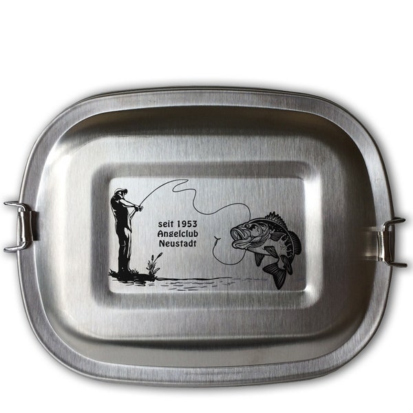Stainless steel lunch box Lunchbox for anglers and fishermen personalized with desired engraving, 3 sizes to choose from your name Desired text Fishing fishing