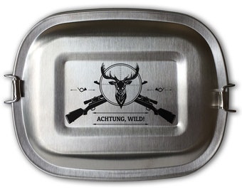 Stainless steel lunch box Lunchbox for hunters and foresters personalized with desired engraving, 3 sizes to choose from your name Desired text Hunting Hunting Forest