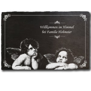 Slate dreaming angels approx. 20 x 30 cm engraved Wish text Name slate plate Bell sign Door sign Engraving Gravestone Gravestone Rafael