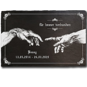 Slate Hands of Adam approx. 20 x 30 cm engraved Desired text Name Slate plate Bell sign Door sign Engraving Gravestone Gravestone Urn