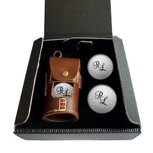 Borsa in pelle per pallina da golf con incisione delle iniziali del golfista il tuo testo personalizzato golf sport testo desiderato incluse 4 palline da golf Wilson golf