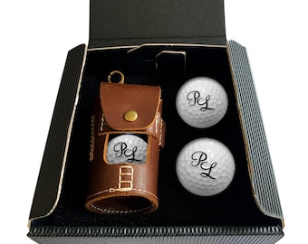 Ledertasche für Golfball mit Gravur Initialen für Golfspieler/in Dein Text personalisiert Golfsport Wunschtext inkl. 4 Wilson Golfbälle Golf