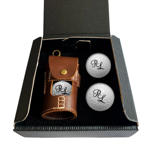 Ledertasche für Golfball mit Gravur Initialen für Golfspieler/in Dein Text personalisiert Golfsport Wunschtext inkl. 4 Wilson Golfbälle Golf