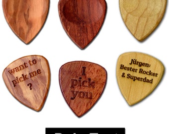 Plektrum Holz mit Wunschgravur Dein Text Gitarre Pick personalisiert Plektren graviert Gitarrenpick Lasergravur Olivenholz Rosenholz Ahorn