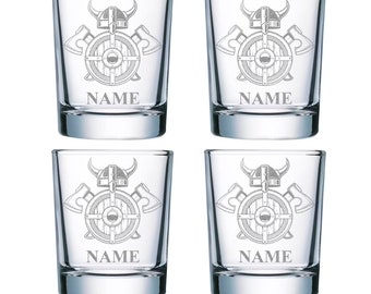 Set of 4 shot glasses 40ml Vikings with personal engraving of your desired text engraving shot glasses