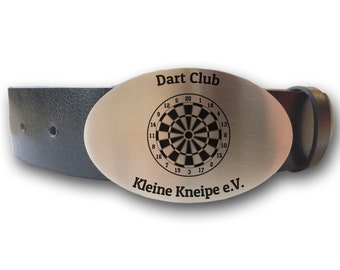 Leather belt with oval belt buckle Dart dart board and wish engraving personalized Your text Name Belt Gift Darts Player Darts 501