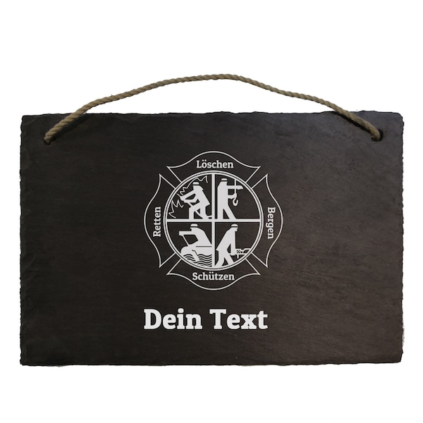 Schiefertafel ca. 20x30cm graviert Feuerwehr Wunschtext Name Schieferplatte Klingelschild Türschild freiwillige u Berufs-Feuerwehr