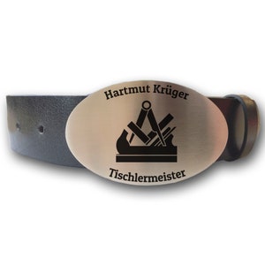 Leather belt with oval belt buckle Guild sign carpenter and wish engraving personalized Your text Name Company Belt Gift Carpenter