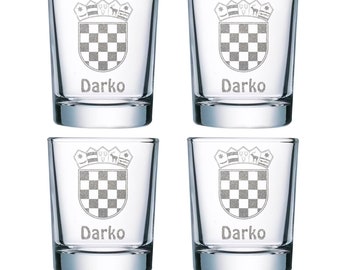 Set van 4 borrelglaasjes KROATIË 40ml met persoonlijke gravure gewenste tekstgravure borrelglaasjes