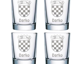 Set of 4 shot glasses CROATIA 40ml with personal engraving desired text engraving shot glasses