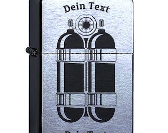 Taucher Scuba Diving Lasergravur Zippo® personalisiert mit Gravur Dein Text Taucherflaschen tauchen personalisieren