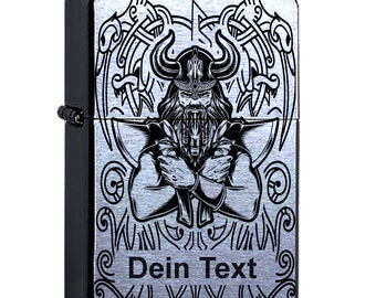 Zippo® with engraving Viking Thor's Hammer Odin Valhalla Skull, Original Chrome Brushed personalized with skull personalize