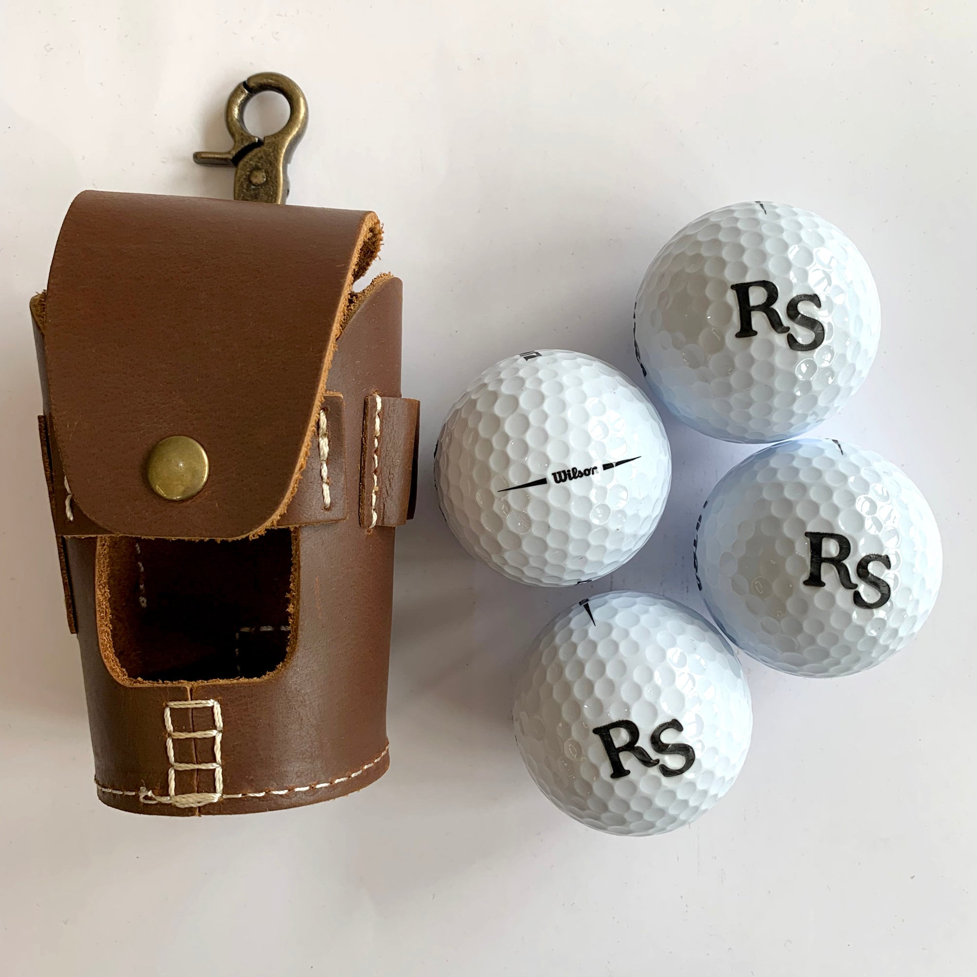 Leather Bag for Golf Ball With Engraving Initials for Golfer Your Text  Personalized Golf Sport Desired Text Incl. 4 Wilson Golf Balls Golf 