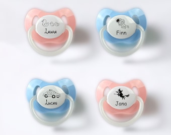 Pacifier personalized with motif and name pink or blue engraving 15 different children's motifs nip baby pacifier gift birth BPA free