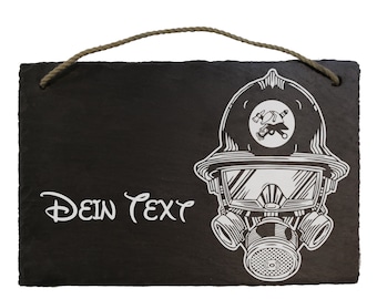 Slate board approx. 20 x 30 cm engraved mask firefighter desired text name slate plate doorbell door sign voluntary and professional fire brigade