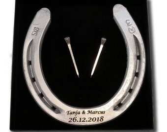 Ferro di cavallo con incisione desiderata in ferro pesante, ferro di cavallo originale di cavallo inciso, verniciato argento o oro, personalizzato