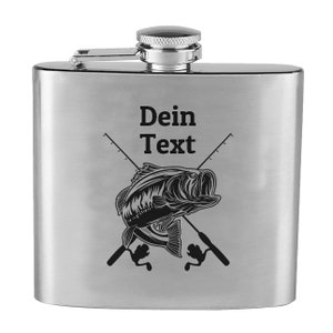 Stainless steel flask with engraving angler motif and desired text for anglers and fishermen Wish engraving personalized Fishing also as a set gift set