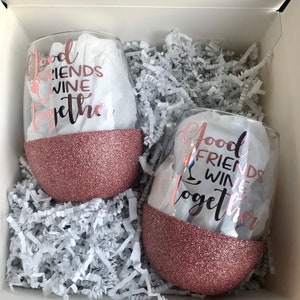 Bons amis vin ensemble Glitter Wine Glass Gift Set