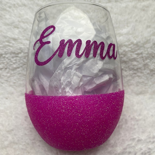 Custom Name Glitter Wine Glass