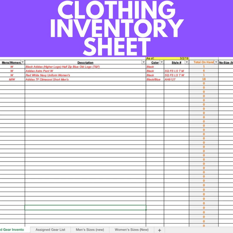 Clothing Inventory Tracker Spreadsheet - Etsy