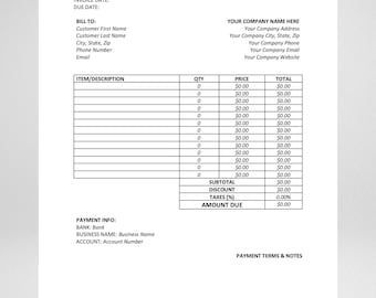 Editable Invoice | Receipt Template | Order Form | Instant Download | Business Printable