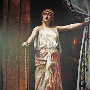 CLYTEMNESTRA John Collier: riproduzione dell&#39;arte preraffaellita. Stampa artistica da parete pronta da incorniciare. Decorazione per casa, ufficio e camera da letto. Senza cornice.