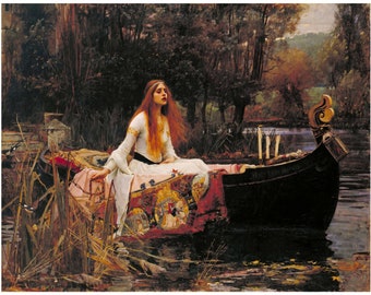 LADY OF SHALOTT Pre-Raphaelite Art Print. John William Waterhouse. Based on Alfred Lord Tennyson poem. Unframed Home Office Bedroom Decor