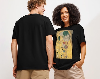 Wearable Art: THE KISS by Gustav Klimt - Famous Artwork on Unisex Organic Ribbed-Neck T-Shirt