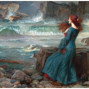 MIRANDA: THE TEMPEST Pre-Raphaelite Art by John William Waterhouse. Ready-to-Frame. Choose Size. Textured Art Paper, or Canvas