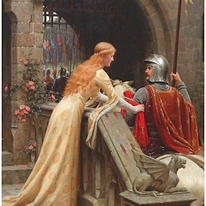 GODSPEED Edmund Leighton: Pre-Raphaelite Unframed Wall Art Print. Ready-to-Frame. Paper or Canvas. Home Office Decor. Medieval Castle Knight