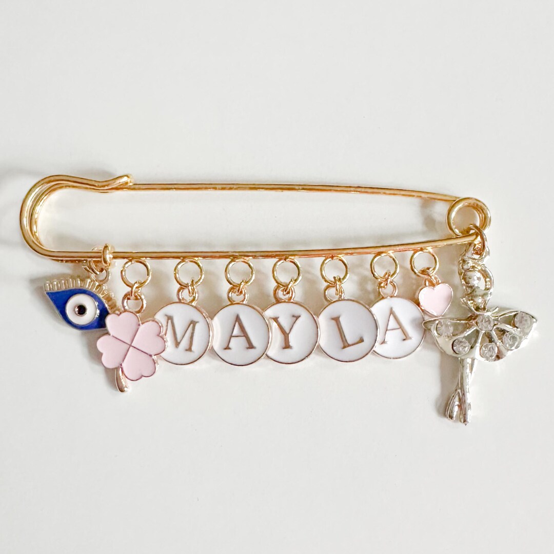 Pin With 9 Charms, Stroller Pin, Baby Brooch, Baby Girl, Baby Boy, Baby ...