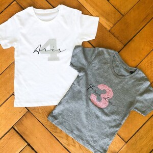 Birthday T-shirt grey, customizable, children&#39;s t-shirt, 1st birthday, children&#39;s birthday party, shirt, numbers t-shirt
