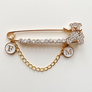 Rhinestone pin teddy, stroller pin, baby brooch, baby girl, baby boy, for birth, pin, personalized gift