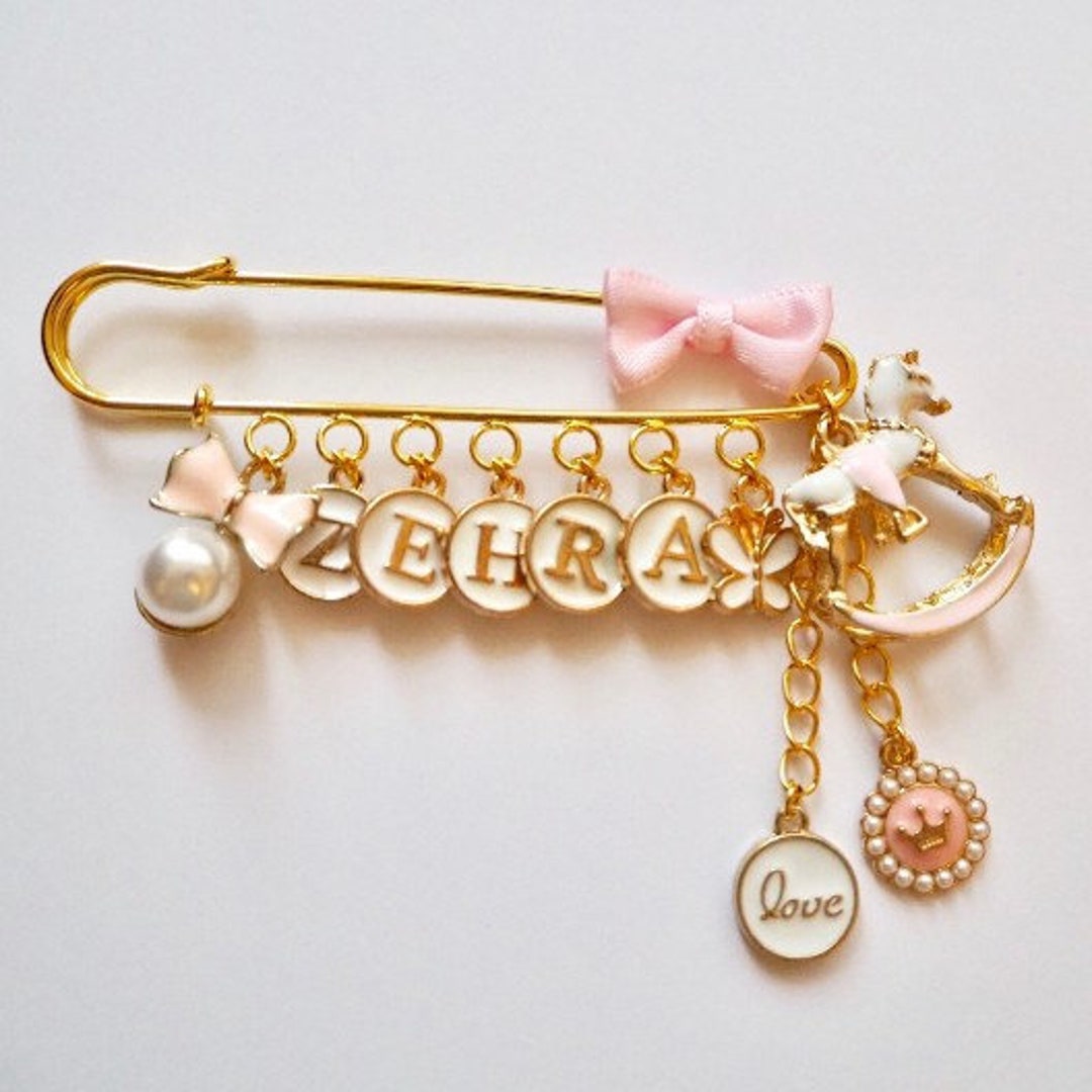 Pin With 10 Charms, Stroller Pin, Baby Brooch, Baby Girl, Baby Boy ...