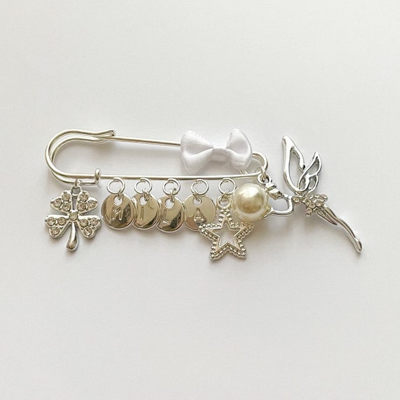 Lapel Pin With 7 Charms, Stroller Pin, Baby Brooch, Baby Girl