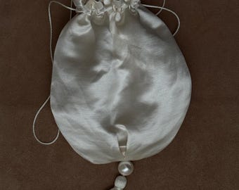 Seide Handgelenktasche Beutel • Perle und Quaste | 100% Seide Handtasche | Braut