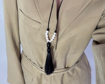 Pearls necklace with tassel • Long Lariat Layering Jewelry
