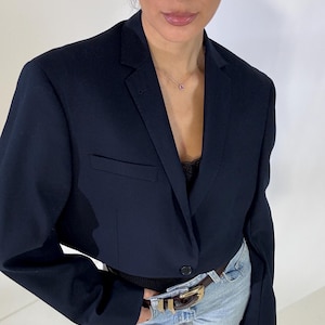 True Vintage Cropped Blazer | Unisiex Oversize Blazer | Navy Blue | Premium Quality Wool Blend