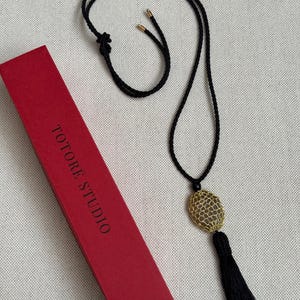 Gold Net necklace with gemstone and tassel image 2