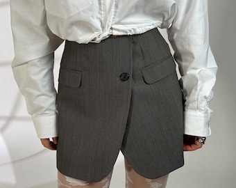 Reworked Vintage Wool Blend Mini Skirt with Vintage Buttons