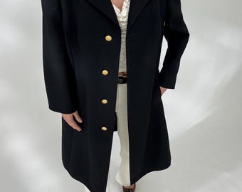 Wollmantel | Vintage Wolljacke | Schwarzer Mantel mit goldenen Knöpfen