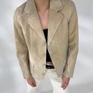 Vintage Suede Leather Jacket: Caramel Beige Brown, Size Small
