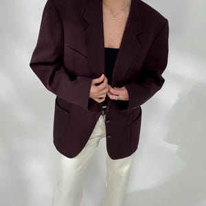 Vintage Burgundy Wool Blend Blazer: Oversized Y2K Jacket