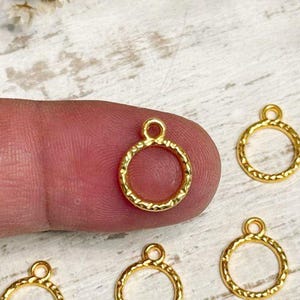 Tiny Gold Round Bezel Charms, Open Textured Circle Frames with Loop, Findings