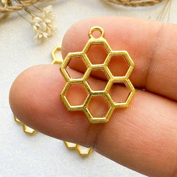 10 Gold Honeycomb Open Back Bezels, UV Resin Earrings, Zinc Alloy, Hypoallergenic