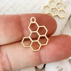 10 pieces Light Gold Honeycomb Open Back Bezels for Earrings, Metal Earring Bezels, Bezel Charms Earrings, Jewelry Findings Hypoallergenic